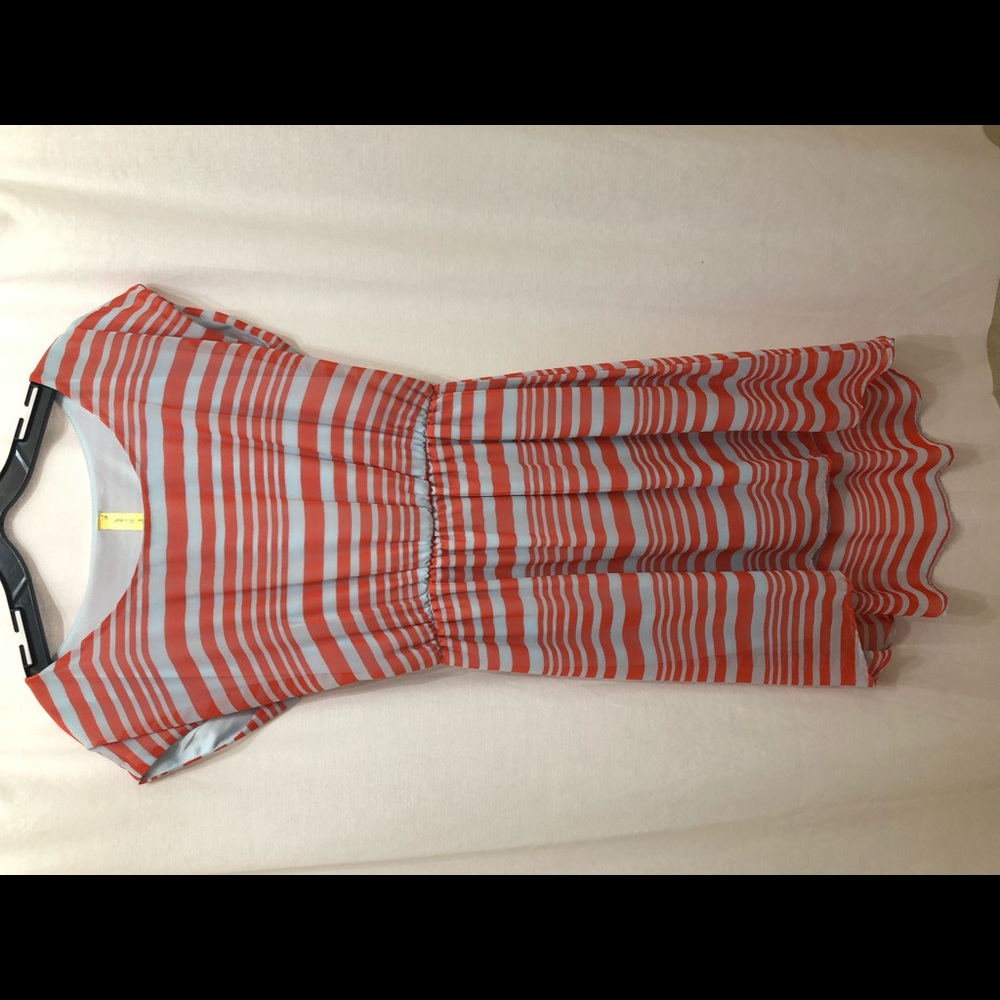 Coral and light blue dress with stretch waist